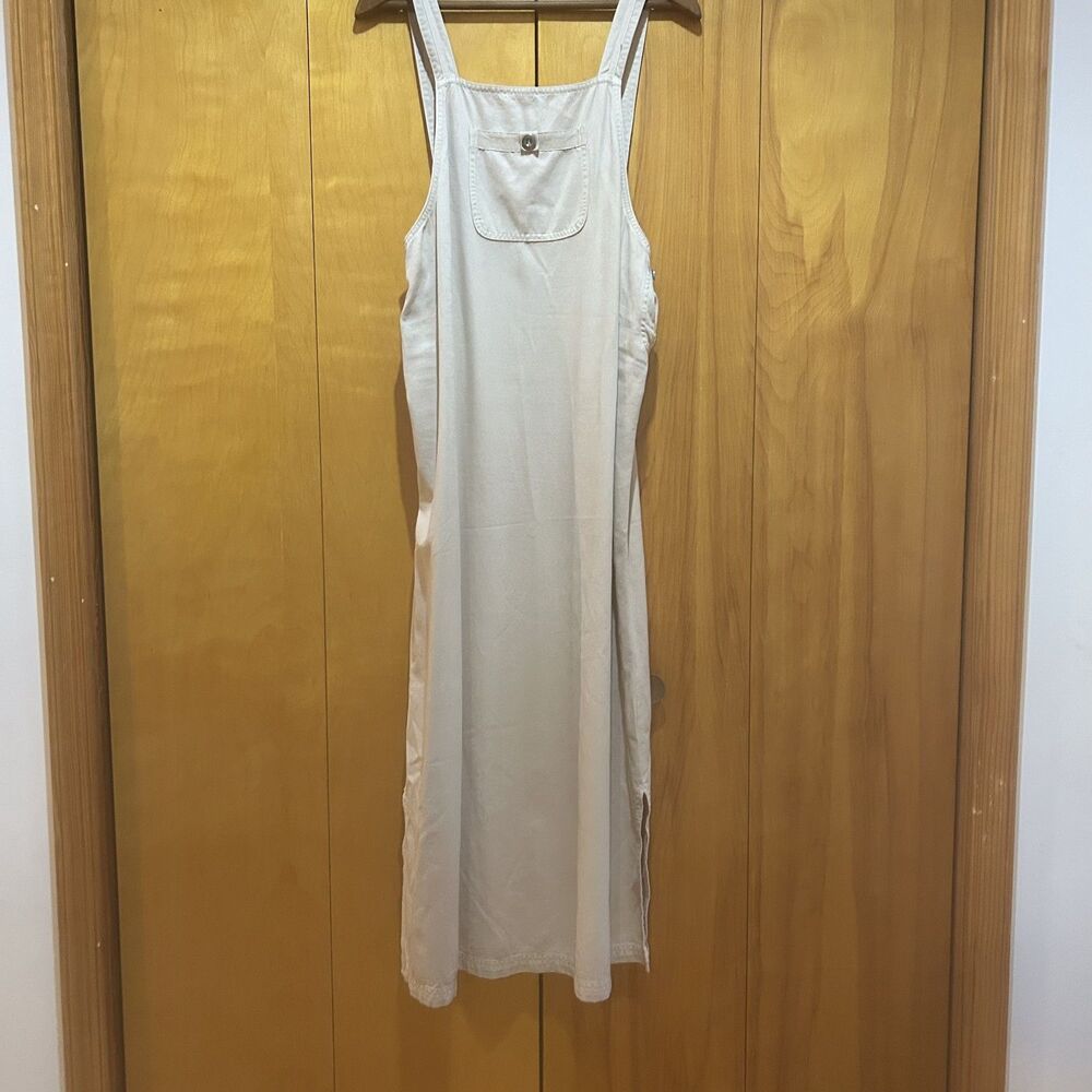 VTG David Dart Overall Dress Size L Y2K Bib Beige Maxi Granola Girl‎ Cottagecore